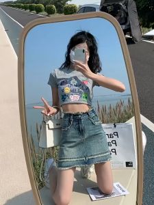 กระโปรงสั้นสำหรับผู้หญิง | กระโปรงผ้ายีนส์เอวสูงเก็บทรงสวยผ้าดี 355