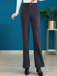 High Waist Thickened Woolen Micro Flared Pants Womens Warm Fleece Lined Mom Jeans Nine Point Small Stature Winter Trousers
