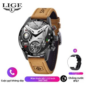 LIGE | LIGE Kinh Doanh Mới Đồng Hồ Thông Minh Smartwatch Dành Cho Nam Cuộc Gọi Bluetooth Theo Dõi Sức Khỏe IP67 Chống Nước Theo Dõi Thể Lực Dây Da Vòng Tay Thông Minh
