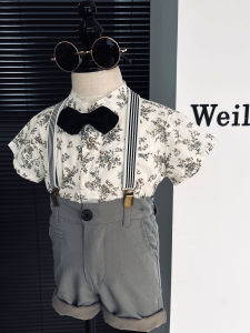 Summer New Arrival Baby Boy Birthday Party Zhuazhou Dress Boy Retro Hong Kong Style Printed Shirt British Style Suit Flower Girl