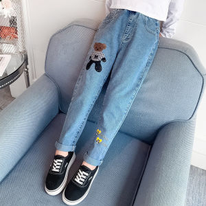 Quần Jeans Denim Thường Ngày Cho Bé Gái Quần Dài Ống Rộng Thoải Mái Mùa Xuân Thu Quần Dài Cho Bé Gái Từ 4-13 Tuổi