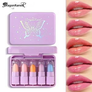 ชุด 5 มินิลิปสติก Lip GLOSS น่ารักแบบพกพา Moisturizing Moisturizing เปลี่ยนสี Moisturizing Lip Balm ฤดูใบไม้ร่วงและฤดูหนาว Mild Water GLOSS Mirror Lip Balm