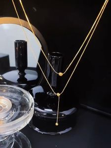 GL 18K GOLD Titanium steel Fashion simple double-layer lucky bead necklace N8336