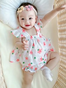 เสื้อกล้ามผ้าตาข่ายบางฤดูร้อนสำหรับเด็กผู้หญิง เสื้อแขนกุด ผ้าฝ้าย ลายดอกไม้ ความยาวปกติ เสื้อผ้าเด็กผู้หญิง เสื้อผ้าเด็ก