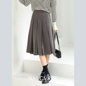 Naegvrre Grey Pleated A-Line Mini Skirt High Waist Slimming Umbrella Skirt Womens Spring Autumn New Style Polyester Fiber