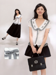 KEIKO | Áo Blouse Nữ Tay Ngắn Cổ Voan Xếp Ly Tailored French Corset Lyrca