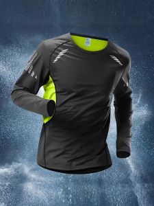 Mens contrast color elastic quick dry breathable long sleeve round neck compression T-shirt suitable for fitness training
