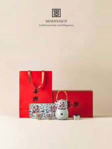 mornenjoy | Blue and White Elegant Chinese Tea Set Cooking Kettle Gift Box