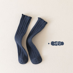 ถุงเท้าเด็กผู้หญิงครึ่งแข้งผ้าฝ้ายแท้สไตล์เกาหลีฤดูใบไม้ผลิและฤดูใบไม้ร่วง ถุงเท้าเด็กสไตล์วินเทจสีพื้น ขอบไม้กางเขน ถุงเท้าข้อสั้นสำหรับเด็ก