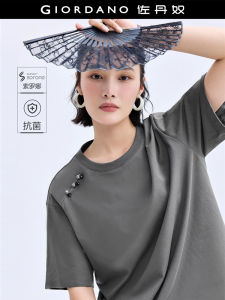 Designer Giordano Short Sleeve round Neck T-Shirt Womens Patchwork Floral Print Cotton Polyester Blend Summer Top