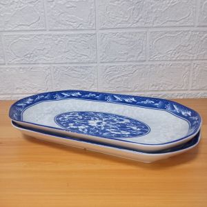2 PIECES CERAMIC RECTANGULAR ORIENTAL BLUES SERVING PLATER / SIZE 12 INCHES