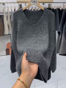 QINGNAER | Relaxed Fit V-Neck Slim Grey Knitwear