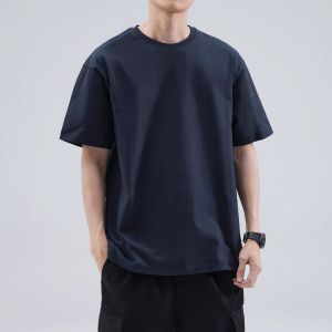 Hansca Summer New Heavyweight Short Sleeve T-Shirt Men Loose Trendy Brand round Neck Half Sleeve Body T-Shirt Pure Color Cotton 100%