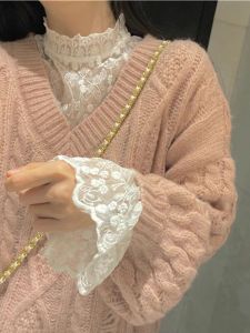 chaqi | Chic Korean Style Womens Lace Shirt Netting Half High Collar Inner Wear Base Top Trendy Autumn Winter Fashion Small Shirt