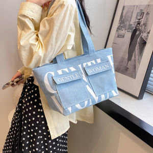 Fashionable Canvas Tote Bag with Letters Single Shoulder Bag for Women Spring 2025 New Style School Commuting Bag