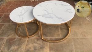 Bàn Trà Đôi Sofa Bàn Trà Mặt Đá Tròn Chân Sắt 3 Thanh Đơn Giản Cafe Phòng Khách