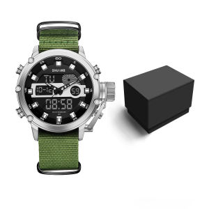 Luxury Fashion Mens Military Sports Nylon Watches Mens Multifunctional Waterproof Watches Dual Display Quartz Digital Watches