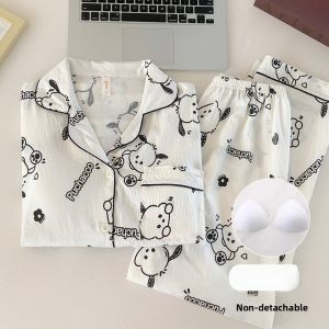 Cartoon Pachat Dog Chest Pad Sleepwear Womens Spring Autumn Cloud Pure Cotton Silk Long Sleeve Sweet Home Clothes