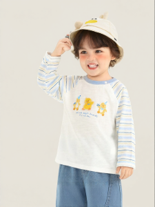 CUTEPANDAS | Áo Thun Tay Dài Màu Đối Chiếu Hình Hoạt Hình Thư Giãn