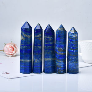 13cm Natural Crystal Lapis Lazuli Single Pointed Hexagonal Rough Ore Pillar Polished Energy Column Healing Stone
