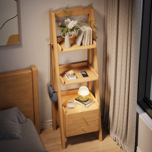 Solid Wood Bedside Table Multi-Layer Floor Rack Simple Modern Bedroom Bookcase Wooden Furniture Nightstand with Drawer