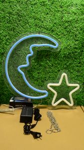 ป้ายไฟLED ป้ายไฟนีออน ป้ายไฟอะคริลิค ป้ายไฟหน้าร้าน " ป้ายไฟ ดาว+ดวงจันท์ " แบบเสียบปลั๊กไฟ ป้ายไฟตกเเต่งร้าน