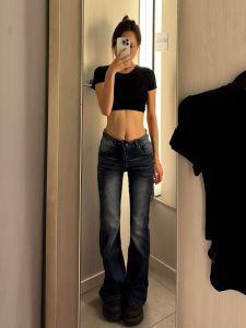 Quần Jeans Ống Loe Cạp Thấp Dài Cho Nữ Quần Jeans Denim Ôm Dáng Mùa Thu Quần Dài Đến Sàn Kiểu Dáng Rộng Rãi Phong Cách Mỹ