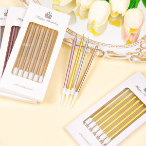 Ka💥6 pcs Lilin Ulang Tahun / Dekorasi Kue Pesta Romantis / Lilin Tiang Panjang Berlapis Emas / Lilin Berkualitas Tinggi / Lilin Ulang Tahun Berwarna