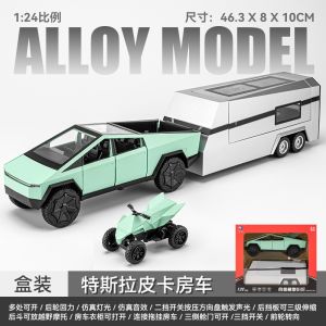 Tesla Pickup Trailer Suit Alloy Car Model Warrior Acoustic and Lighting Toys Camper Artificial Metal Car