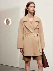 AMII | Suede Belted Double-Faced Wool Jacket One Size