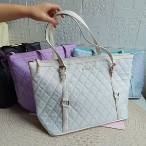 MANGO Quilted Nylon Shoulder Tote Bag (Black Blue Pink Purple White)