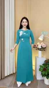Áo Dài Lụa Mỹ Cao Cấp Họa Tiết Đính Kết Thủ Công Tỉ Mỉ - Mã C10