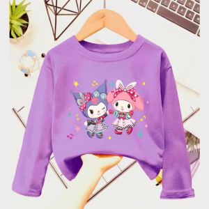 Atasan Kaos Anak Perempuan Lengan Panjang KUROMI & MELODY Untuk Usia 1-12 Thn