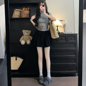 Váy Ngắn Xếp Ly Chữ a Cạp Cao Màu Xanh Lam Cho Nữ Mùa Hè Mỏng Chống Ánh Nắng Váy Ngắn Xếp Ly Nửa Thân