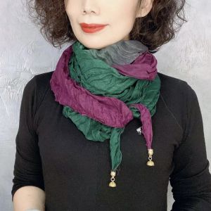 สไตล์เกาหลี ฤดูใบไม้ผลิ ฤดูใบไม้ร่วง แฟชั่น หลากหลาย แม่เหล็กระดับไฮเอนด์สีไล่ระดับสี ตะขอเกี่ยว บาง ผ้าฝ้าย ผ้าลินิน ผ้าพันคอทอย้อมเทคนิค