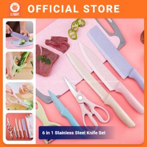6 in 1 Stainless Steel Knife Set Scissors Kitchen Shears Peeler Utensil Sharp Chef Knives Set Gunting Pisau Dapur 刀具套装