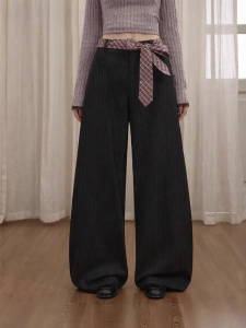 Unifree | Black Saber-Style Stripe Loose Drapey Wide Leg Trousers