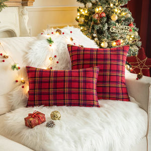 Christmas Red Plaid Modern Style Cushion Cover