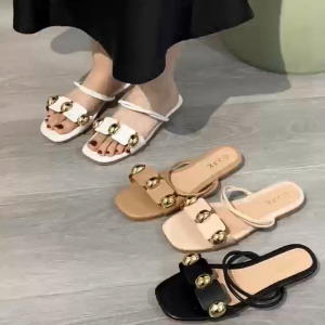 sy Womens Korean Style Plain sandals with Gold Buckles Flat Sole Summer Fashion Outdoor AK-77