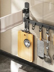 Foldable Multi-Purpose Kitchen Bathroom Cleaning Cloth Holder No Drilling Required Rotating Hooks Storage Rack Plastic Material