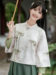 New Chinese Style National Trend Improved Girl Cheongsam Top Small Size Daily Hanfu Autumn Winter Retro Tang Suit Two Piece Set Women