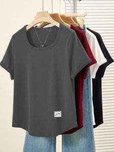 Loose Fit Pure Cotton Short Sleeve U-Neck T-Shirt Womens Summer Fashion plus Size Big Brand Casual Comfortable Top