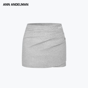 ANN ANDELMAN | Fitted and Slimming Knit Wrinkle Half Skirt Gray