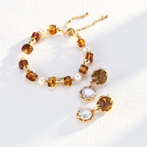 Vanco Chick-S925 silver vintage natural pearl flower amber bracelet