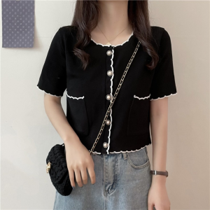 Summer Ice Silk Knitted Short Sleeve T-Shirt Womens Loose Fit Casual Top Versatile Thin Ins Design Gentle Short Style