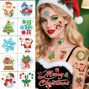 20 Sheets Glitter Christmas Temporary Tattoo Stickers For Women Hand Face Tattoo Santa Claus Christmas Tree Elk Flash Tattoos