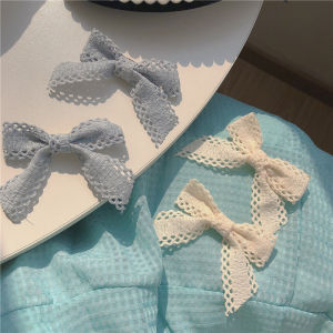 Milk Blue Barrettes 2 Pack ~ Spring Color Cream Rice Lace Bows Hair Ring Hair Accessories Hair Band for Girls