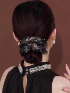 French Double Layer Organza Sparkling Diamond Elegant Hair Tie Bow Ring Fresh out New Fashion Hair Accessories Headband