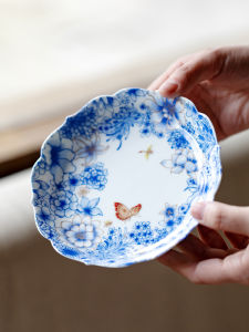 Fanyu Chinese Ceramics Tea Set Gold Rimmed Blue And White Porcelain Tea Tray Gongfu Tea Accessories High Aesthetic Value