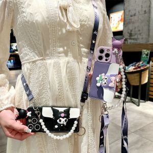 Super Sweet Kuromi Phone Case for OnePlus 13 12 11R New Model Crossbody Rope Full Cover Anti-fall ACE3/2/V Pearl Hand Chain PRO1+5 Protective Cover